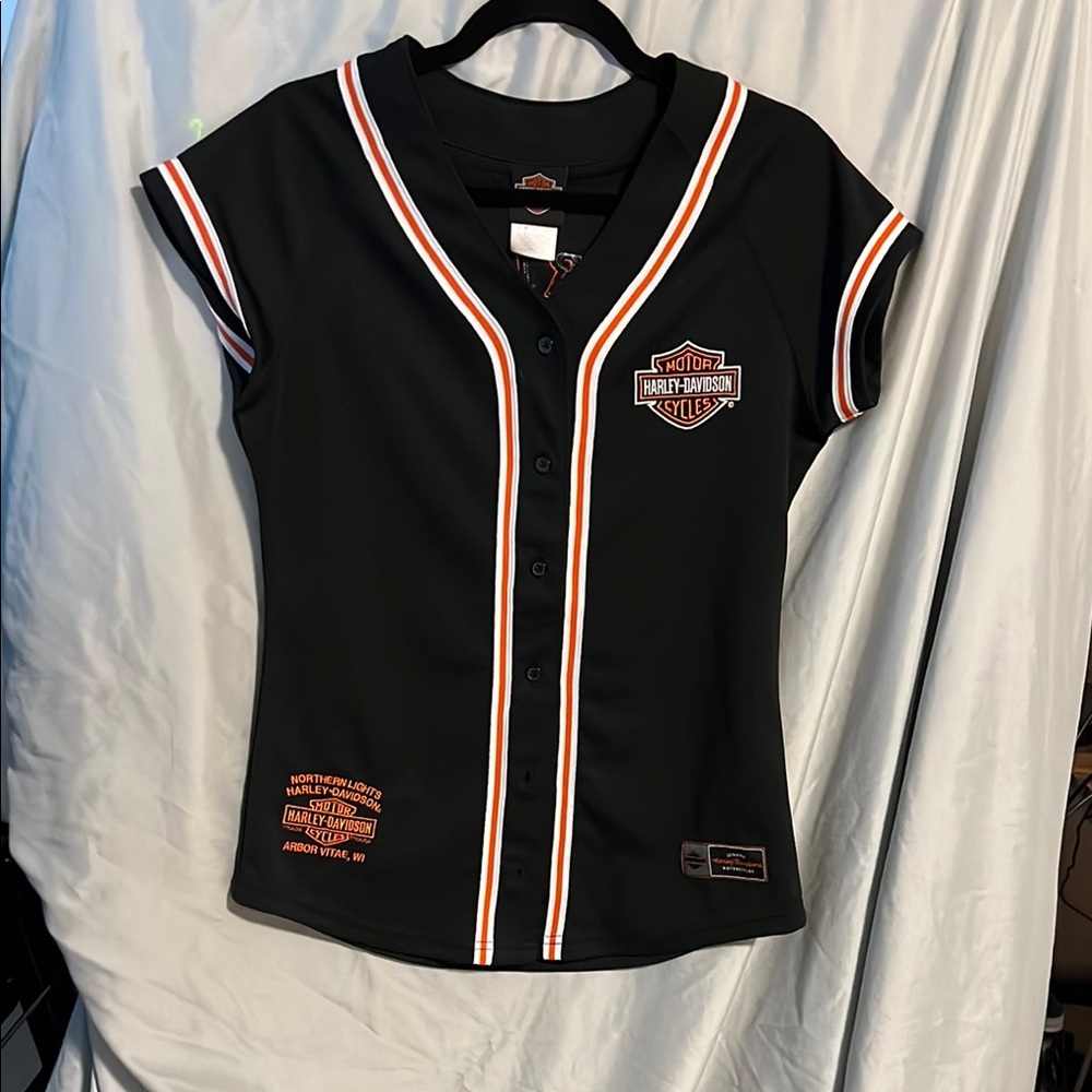 Harley-Davidson Black, Orange and White Button-Up Jersey